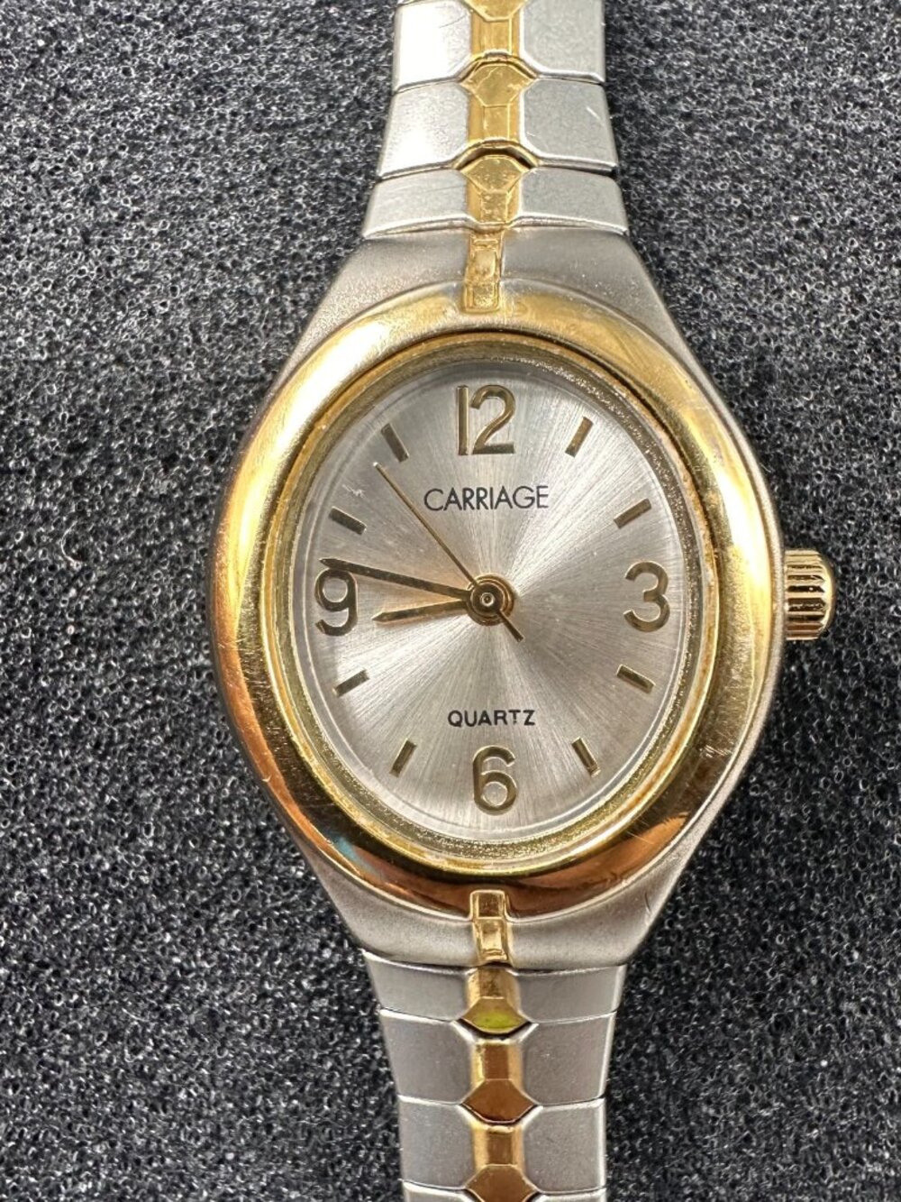 3/$30 Carriage Watch Women Silver Gold Two Tone Oval Dial Stretch Band